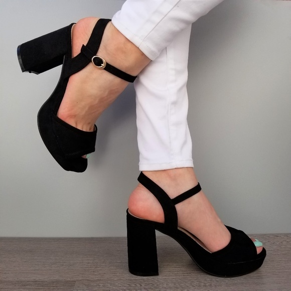 Shoes - Open Toe 90's Suede Platform Heel Sandals-F